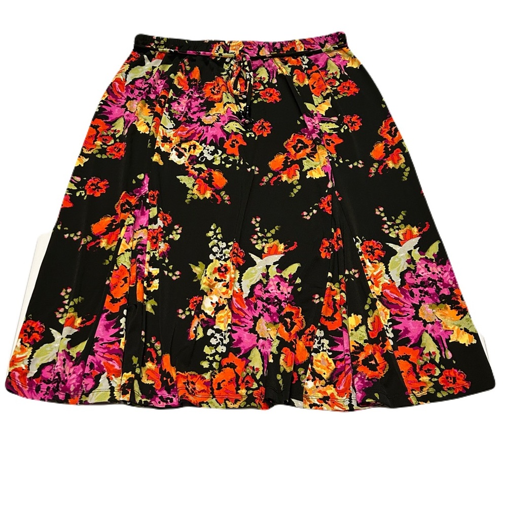 JM Collection Dark Floral Midi Skirt Plus Sz 2X Stretch Fairy Grunge Whimsigoth